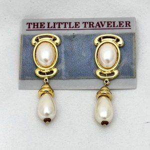 Vintage Little Traveler Clip Earrings - Faux Pearl - Estate collection - New